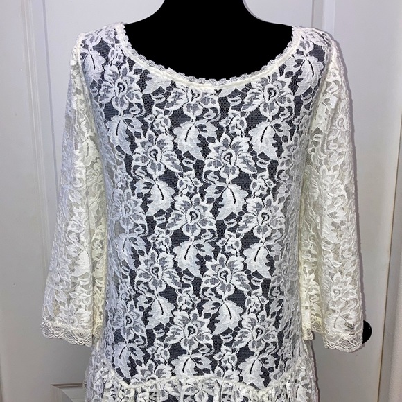NEW FREE PEOPLE Sheer Lace White Peasant Tunic Blouse Sexy Babydoll Hi-Low Top S - Picture 5 of 13